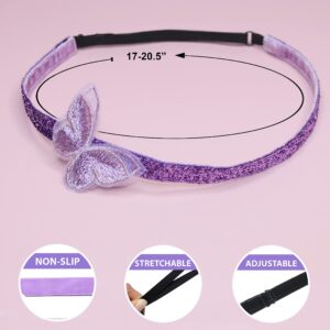 FROG SAC 4 Butterfly Headbands for Girls, Adjustable Non Slip Glitter Headband for Kids, Cute Nonslip Little Girl Hair Accessories, Thin Head Band Hairbands