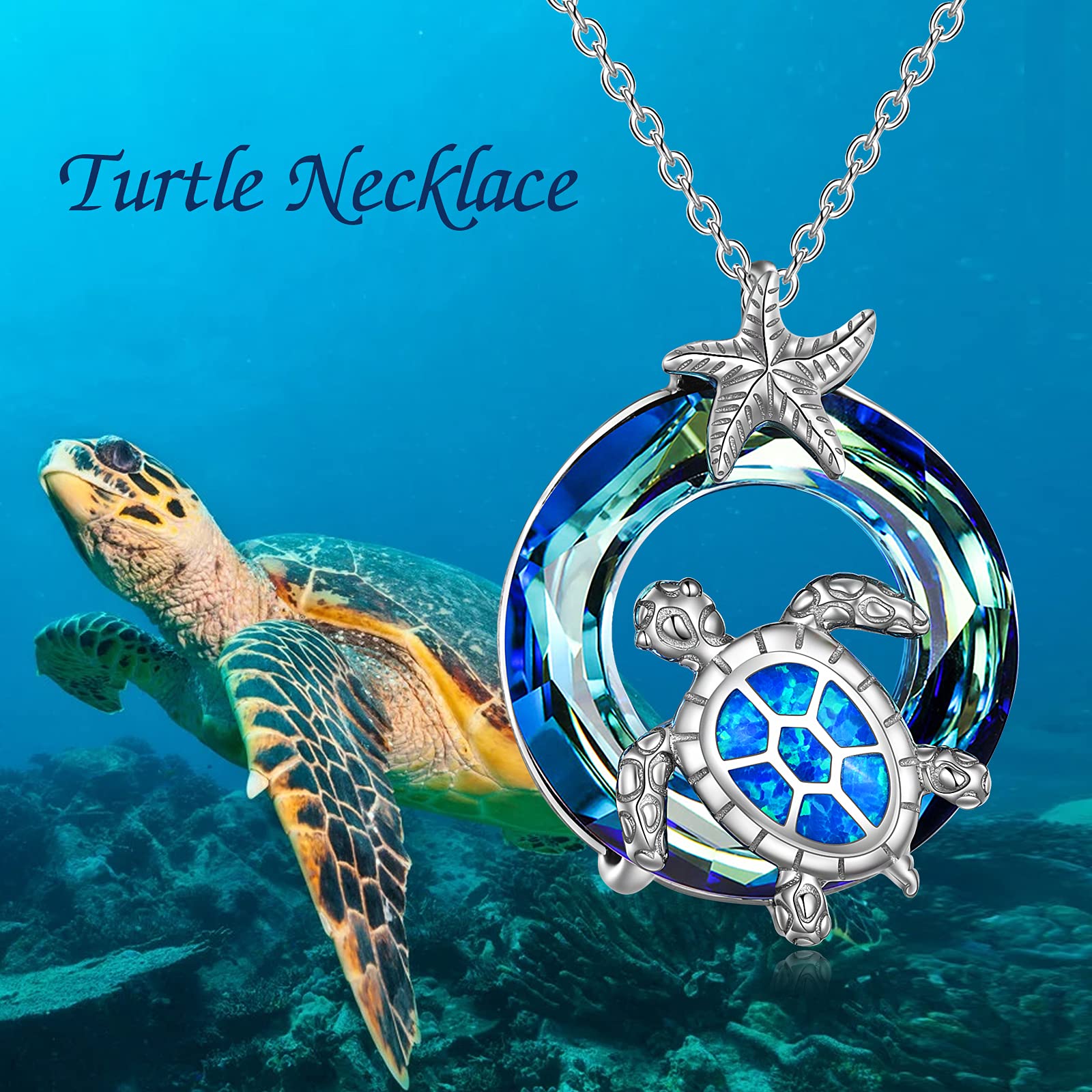 POTOPYY Turtle Necklace Sterling Silver Sea Turtle Necklaces for Women Crystal Sea Turtle Tortoise Pendant Ocean Necklace Jewelry, Sea Turtle Gifts for Women Mom Daughter Grandma Wife Birthday Anniversary Christmas, 18+2 Inch