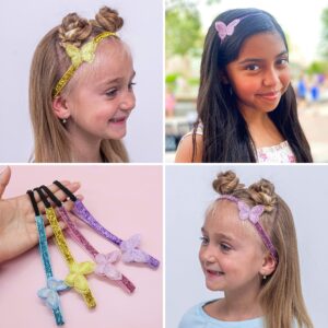 FROG SAC 4 Butterfly Headbands for Girls, Adjustable Non Slip Glitter Headband for Kids, Cute Nonslip Little Girl Hair Accessories, Thin Head Band Hairbands