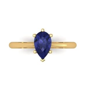 Clara Pucci 1.0 ct Pear Cut Solitaire Simulated Tanzanite Engagement Wedding Bridal Promise Anniversary Ring 18K Yellow Gold Size 7.5