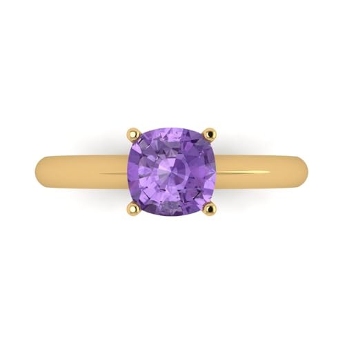 Clara Pucci 1.50 ct Cushion Cut Solitaire Simulated Alexandrite Engagement Bridal Promise Anniversary Ring 18K Yellow Gold Size 3.75