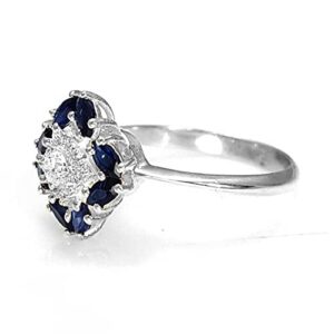 2 1/2 CT Round Shape White Cubic Zirconia & Simulated Blue Sapphire Wedding Engagement Ring in 14K White Gold Plated 925 Sterling Silver (2.50 Cttw) Ring Size - 6