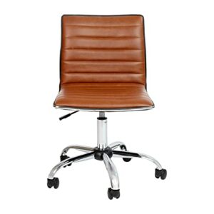 Flash Furniture Alan Office Task Chair - Brown Vinyl - Chrome Frame - Armless - Ribbed Back and Seat - Low Back Design