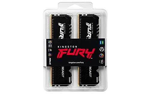 Kingston FURY Beast RGB 32GB (2x16GB) 3200MT/s DDR4 CL16 Desktop Memory Kit of 2 | Infrared Syncing | Intel XMP | AMD Ryzen | Plug n Play | KF432C16BBAK2/32