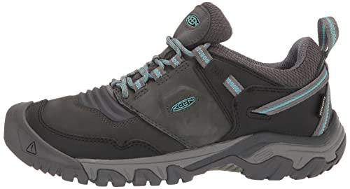 KEEN Women's Ridge Flex Low Height Waterproof Hiking Boots, Raven/Porcelain, 8.5