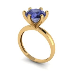 Clara Pucci 3 ct Round Cut Solitaire Simulated Tanzanite Excellent Engagement Bridal Promise Anniversary Ring 18K Yellow Gold Size 7.25