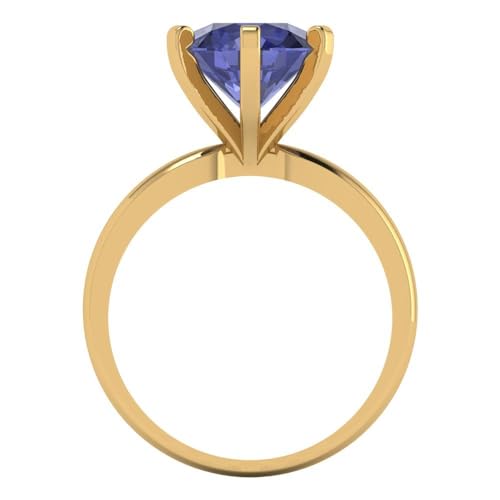 Clara Pucci 3 ct Round Cut Solitaire Simulated Tanzanite Excellent Engagement Bridal Promise Anniversary Ring 18K Yellow Gold Size 7.25