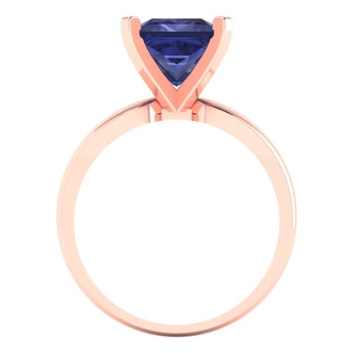 Clara Pucci 2.5 ct Princess Cut Solitaire Simulated Tanzanite Engagement Wedding Bridal Promise Anniversary Ring in 18K Rose Gold Size 4