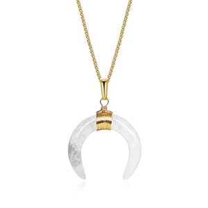 COAI Crescent Moon Womens Clear Quartz Crystal Necklace