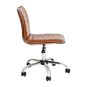 Flash Furniture Alan Office Task Chair - Brown Vinyl - Chrome Frame - Armless - Ribbed Back and Seat - Low Back Design