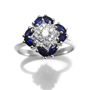 2 1/2 CT Round Shape White Cubic Zirconia & Simulated Blue Sapphire Wedding Engagement Ring in 14K White Gold Plated 925 Sterling Silver (2.50 Cttw) Ring Size - 6