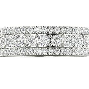 3 1/2 CT Round Shape White Cubic Zirconia Stones Three Row Wedding Engagement Anniversary Womens Band Ring in 14K White Gold Plated 925 Sterling Silver (3.50 Cttw) Ring Size - 9.5