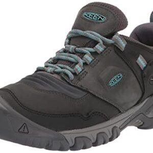 KEEN Women's Ridge Flex Low Height Waterproof Hiking Boots, Raven/Porcelain, 8.5