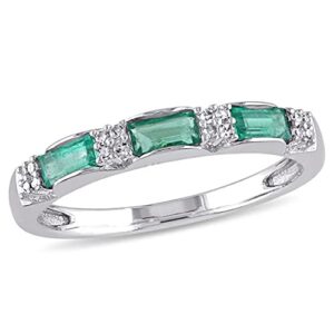 2 4/5 CT Emerald Shape Simulated Green Emerald & White Cubic Zirconia Half Eternity Wedding Engagement Band Ring in 14K White Gold Plated 925 Sterling Silver (2.80 Cttw) Ring Size - 11