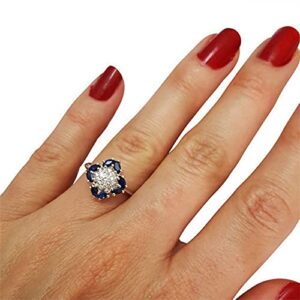 2 1/2 CT Round Shape White Cubic Zirconia & Simulated Blue Sapphire Wedding Engagement Ring in 14K White Gold Plated 925 Sterling Silver (2.50 Cttw) Ring Size - 6