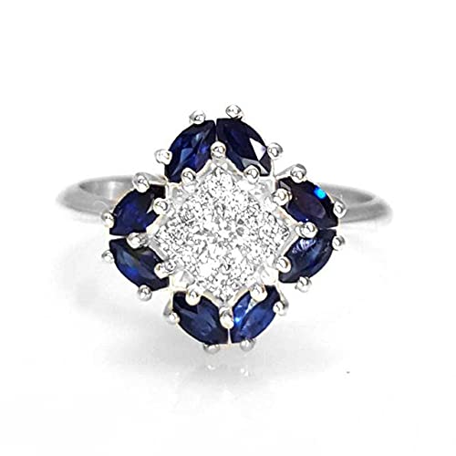 2 1/2 CT Round Shape White Cubic Zirconia & Simulated Blue Sapphire Wedding Engagement Ring in 14K White Gold Plated 925 Sterling Silver (2.50 Cttw) Ring Size - 6