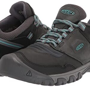 KEEN Women's Ridge Flex Low Height Waterproof Hiking Boots, Raven/Porcelain, 8.5