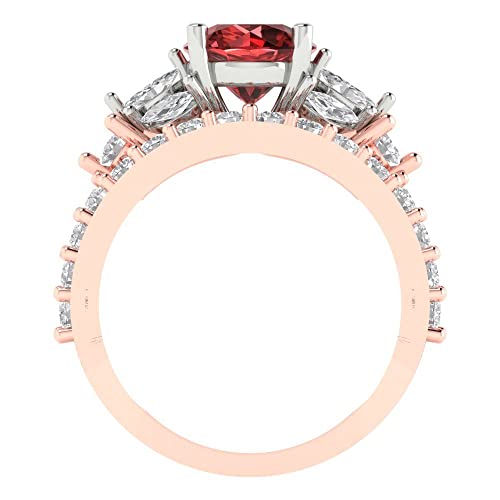 Clara Pucci 2.82ct Round cut Solitaire 3 stone Natural Red Garnet Designer Art Deco Statement Wedding Ring Band Set 18K Rose White Gold 6