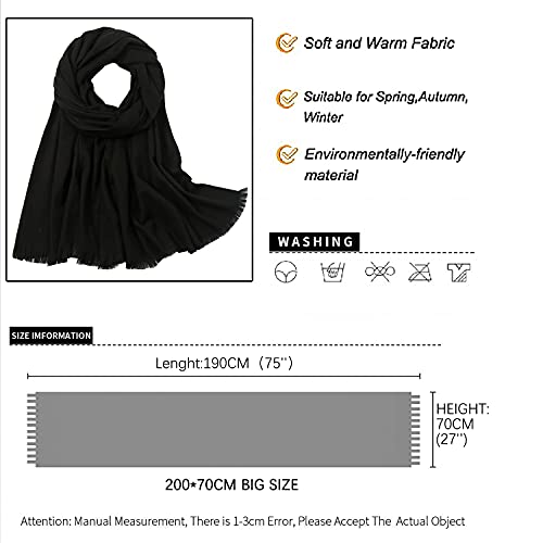 SWAT PANY Pashmina shawls and wraps for Evening Dresses Black Scarf for Women Winter Shawl Wraps for Women Weedings