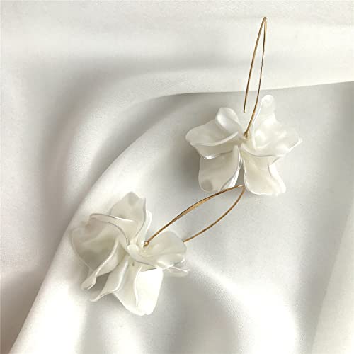 D.Rosse Boho Rose Petal Dangle Resin Earrings - Long Drop Acrylic Tiered Flower Earrings - Statement Exaggerated Floral Tassel Earrings for Women (Pearl White)