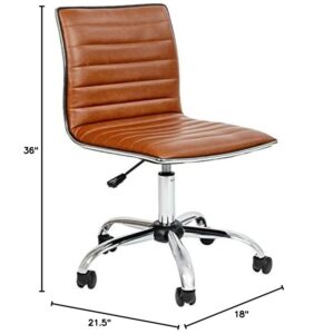 Flash Furniture Alan Office Task Chair - Brown Vinyl - Chrome Frame - Armless - Ribbed Back and Seat - Low Back Design