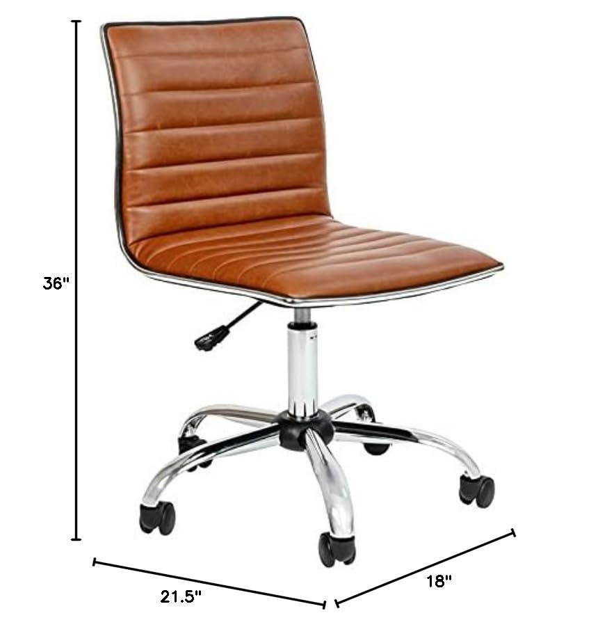 Flash Furniture Alan Office Task Chair - Brown Vinyl - Chrome Frame - Armless - Ribbed Back and Seat - Low Back Design