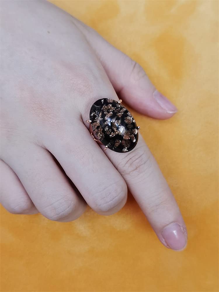 Vintage Agage Ring for Women Rose Gold Plated Chunky Dome Black Artificial Band Ring Comfort Fit Boho Bollywood Turkish Style Jewelry Size 8