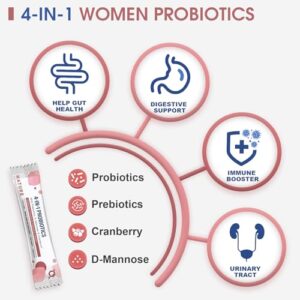 NATURE TARGET Probiotics-for-Women Prebiotics-and-Probiotics-Powder, 100-Billion-CFUs 45-Day-Supply, Women's-Probiotic with D-Mannose and Cranberry for Urinary Tract/Gut/Digestive Health