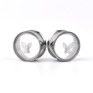 Jboyanpei 6Pcs/3pair Cute Butterfly Ear Gauges Plugs Stretching Kit Tunnels Stainless Steel Screw on Double Flared Expander Size 10mm