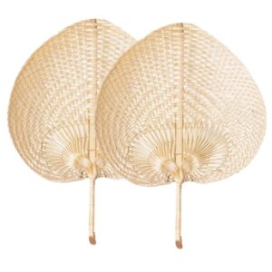 guitu natural raffia fans, whole leaf, handmade bamboo fan, palm leaf handheld fans, a must-have fan for hot summers exquisite handicraft(2pcs)