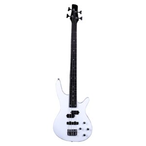 trlec 4 string gjazz electric bass guitar full size right handed, with power line and wrench tool,white