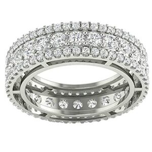 3 1/2 CT Round Shape White Cubic Zirconia Stones Three Row Wedding Engagement Anniversary Womens Band Ring in 14K White Gold Plated 925 Sterling Silver (3.50 Cttw) Ring Size - 8.5