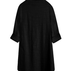 Bianstore Women's Oversized Linen Shirts Blouses Tops Long Sleeve High Low Button Up Shirts (Black-M)