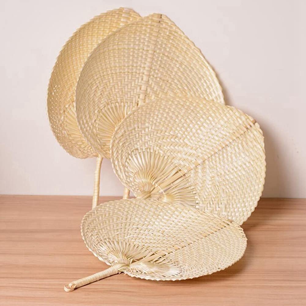 GUITU Natural Raffia Fans, Whole Leaf, Handmade Bamboo Fan, Palm Leaf Handheld Fans, A Must-Have Fan for Hot Summers Exquisite Handicraft(2pcs)