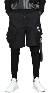 yonititeee mens multi pockets with straps cargo techwear joggering pants black waist 34-35 inches