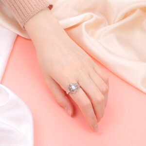 FLYOW Adjustable White Created Opal Rings for Women 925 Sterling Silver Victorian Style Rope Ring Christmas Gifts Classical Magic Mirror Rings Size 9