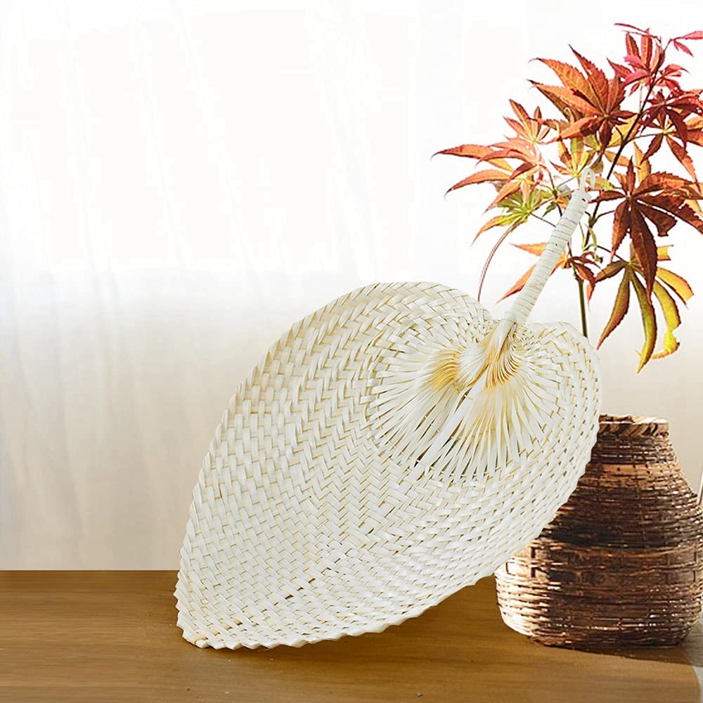 GUITU Natural Raffia Fans, Whole Leaf, Handmade Bamboo Fan, Palm Leaf Handheld Fans, A Must-Have Fan for Hot Summers Exquisite Handicraft(2pcs)