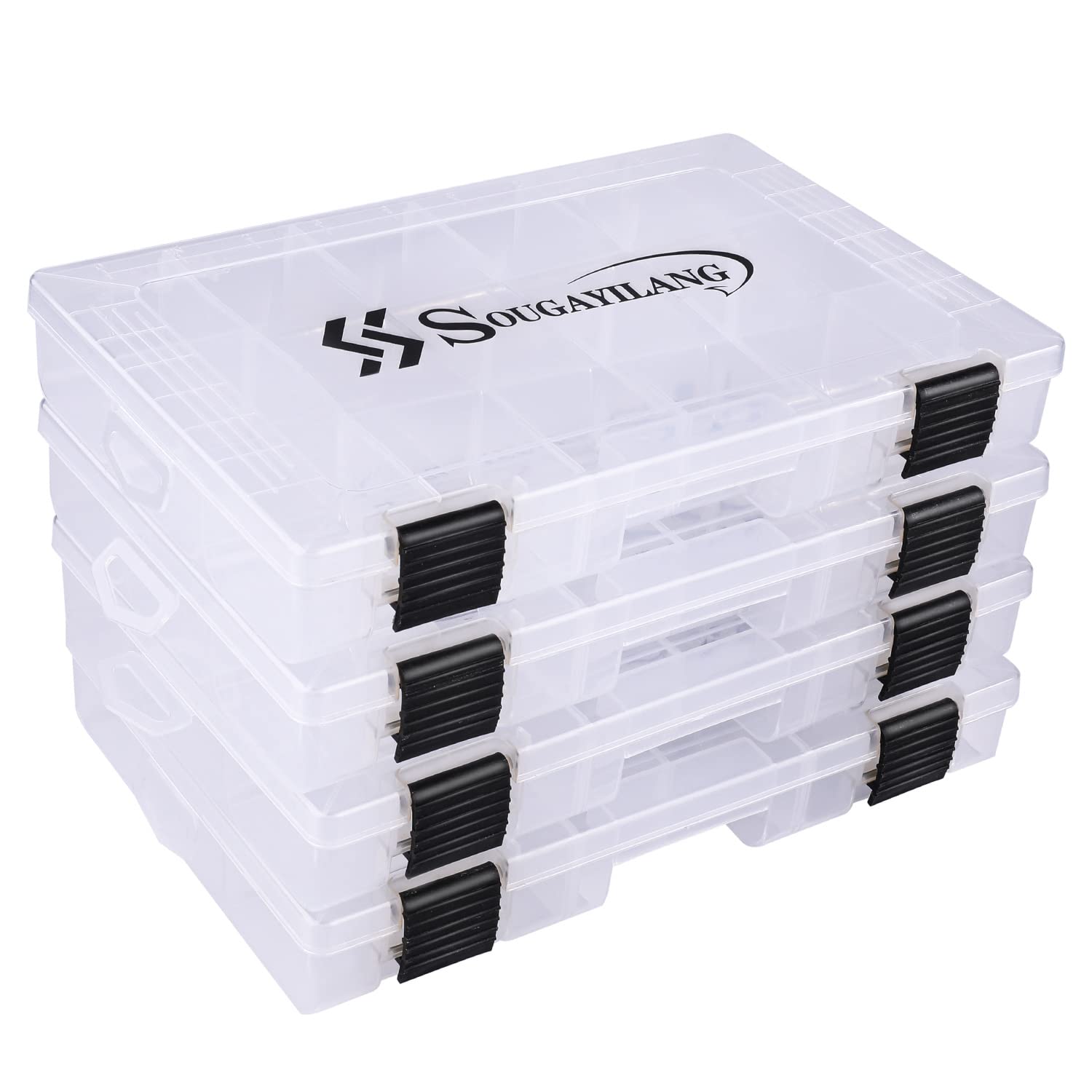 Sougayilang Fishing Tackle Boxes - 3600 3700 Plastic Storage Organizer Box with Removable Dividers - Fishing Tackle Storage - 4 Packs 3700 Transparent Tackle Trays