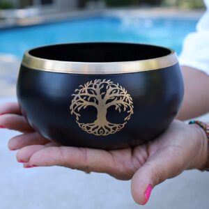 Tibetan Tree Of Life Singing Bowl Mallet Cushion Set ~ For Meditation, Yoga, Spiritual Healing and Mindfulness ~ Extra Large Black