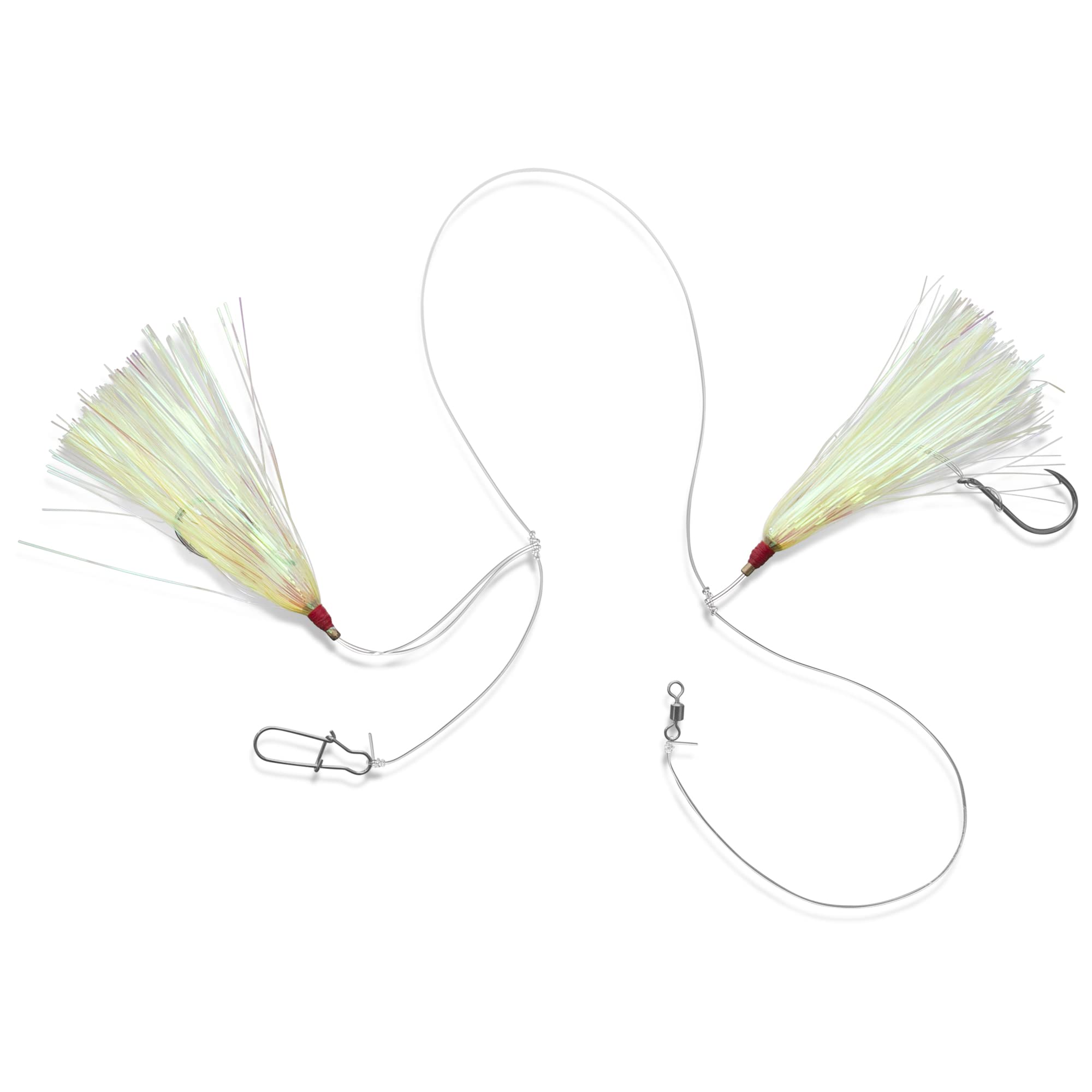 Uncle Mo’s Tackle - 12 Pack Fluke Flounder Killer Hi-Lo Rig – Multicolor Mylar Teaser for Saltwater – BKK Black Size 3/0 Octopus Hook -30lb Heavy Duty Mono 2ft Long-Black Duo-Lock Snaps