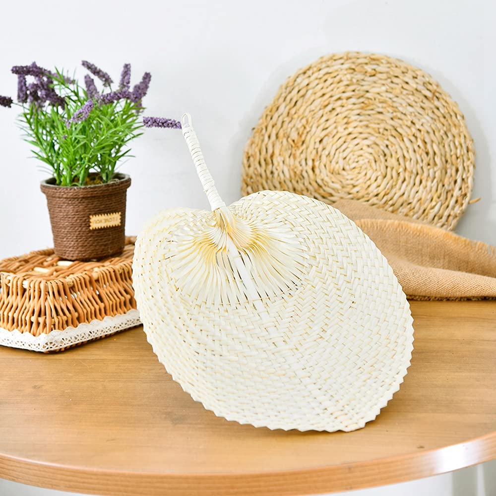 GUITU Natural Raffia Fans, Whole Leaf, Handmade Bamboo Fan, Palm Leaf Handheld Fans, A Must-Have Fan for Hot Summers Exquisite Handicraft(2pcs)