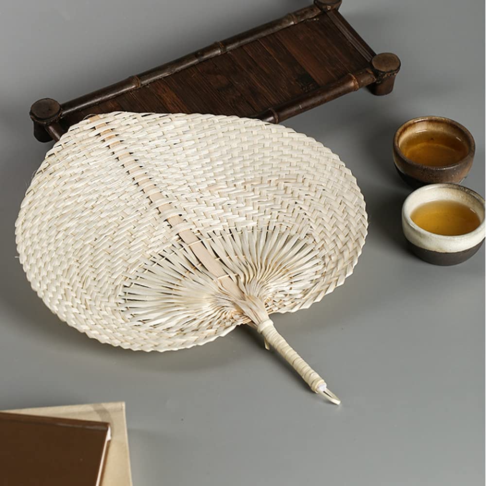 GUITU Natural Raffia Fans, Whole Leaf, Handmade Bamboo Fan, Palm Leaf Handheld Fans, A Must-Have Fan for Hot Summers Exquisite Handicraft(2pcs)