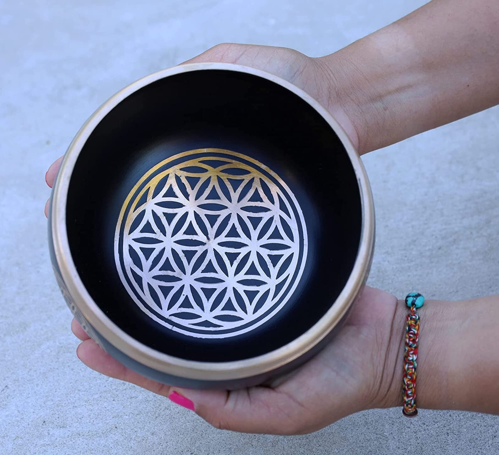 Tibetan Flower Of Life Singing Bowl Mallet Cushion Set ~ For Meditation, Yoga, Spiritual Healing and Mindfulness ~ Extra Large