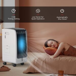 COSTWAY Portable Evaporative Air Cooler for Room, Include Remote Control, 2 Ice Packs, Portable Bladeless Fan with 3 Modes, 3 Speeds, 8H Timer, LED Display, Air Cooler for Indoor Use, Bedroom (White)