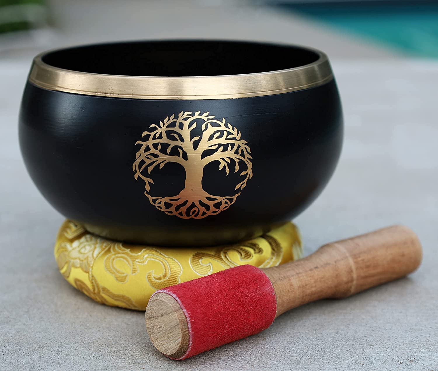 Tibetan Tree Of Life Singing Bowl Mallet Cushion Set ~ For Meditation, Yoga, Spiritual Healing and Mindfulness ~ Extra Large Black