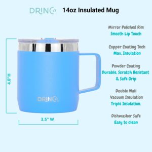 Drinco 14 oz Coffee Mug, Vacuum Insulated Camping Mug with Lid, Double Wall Stainless Steel Travel Mug Insulated Tumblers Coffee Mugs Coffee Cups Tea Cup (Combo, Combo 14oz Blue+Red)