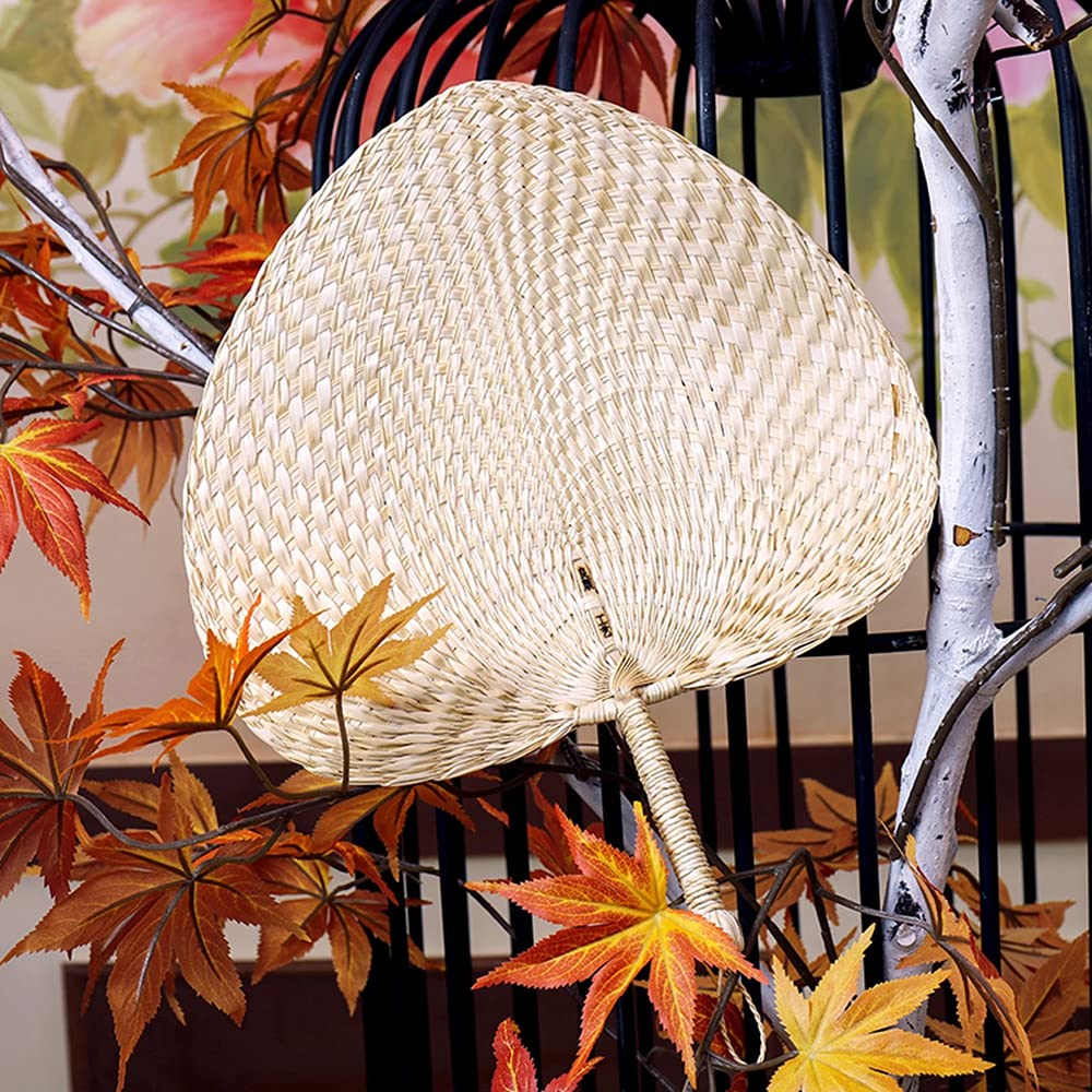 GUITU Natural Raffia Fans, Whole Leaf, Handmade Bamboo Fan, Palm Leaf Handheld Fans, A Must-Have Fan for Hot Summers Exquisite Handicraft(2pcs)