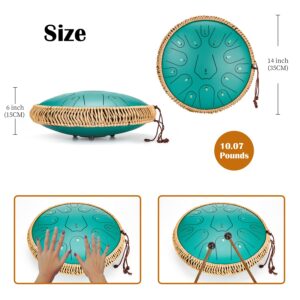 Steel Tongue Drum- ChunFeng 14 Inches 15 Note,Tongue Drum Instrument-Steel Drums For Adults-Hand Pan Drums With Music Book,Handpan Tongue Drum Mallets and Carry Bag,C Major(Green)