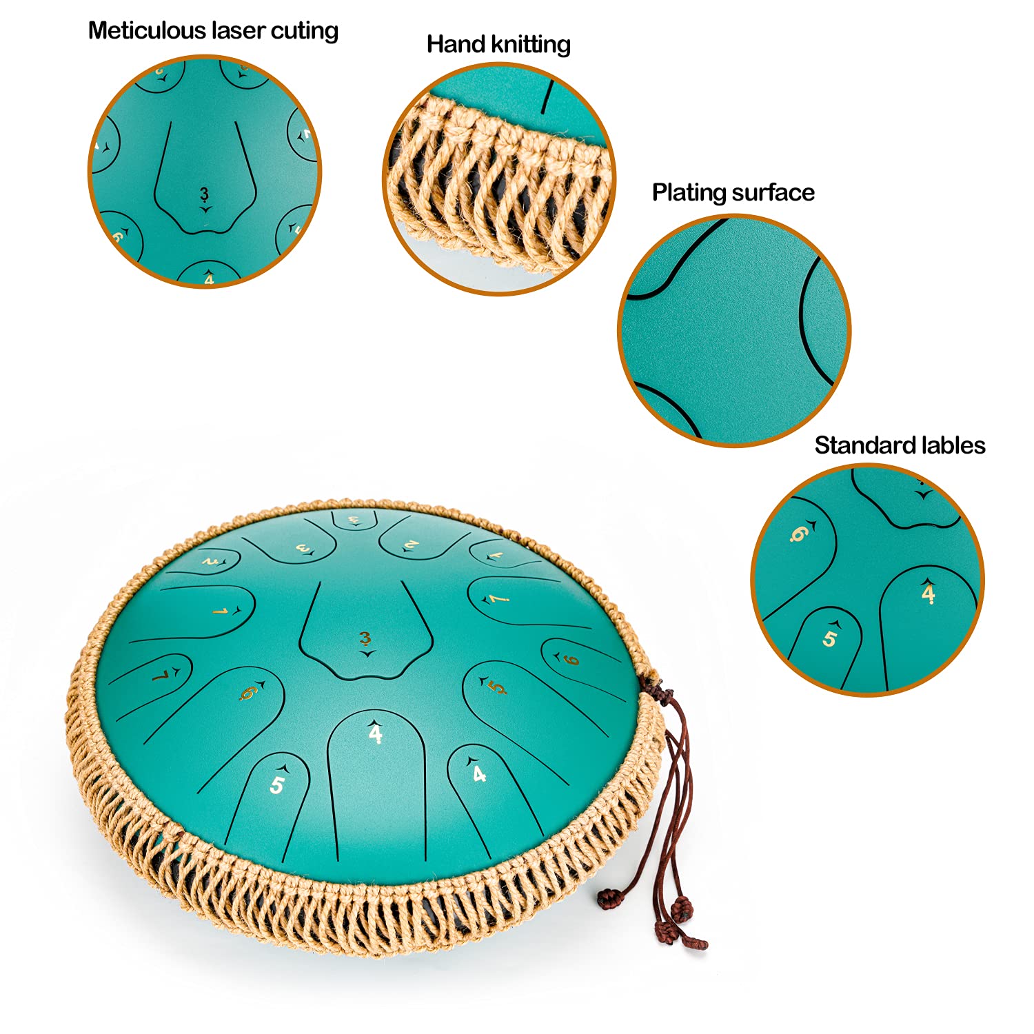 Steel Tongue Drum- ChunFeng 14 Inches 15 Note,Tongue Drum Instrument-Steel Drums For Adults-Hand Pan Drums With Music Book,Handpan Tongue Drum Mallets and Carry Bag,C Major(Green)