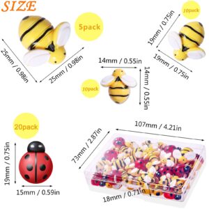 CCOZN 45 Pieces Tiny Resin Bees Ladybugs, 25 Pcs Resin Honey Bumblebees Embellishments 20 Pcs Garden Ladybugs Decors with Box Bee Decoration for DIY Crafts Wreath Scrapbooking, 0.75 Inch